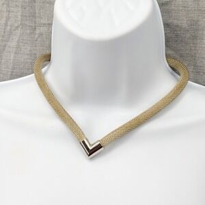 Silvertone Mesh Choker Necklace V Shape Accent Magnetic Clasp